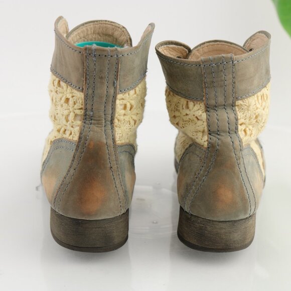 Steve Madden Womens Thunder Boots Size 6.5 Blue Leather Lace Up Distressed Boho - Picture 4 of 12